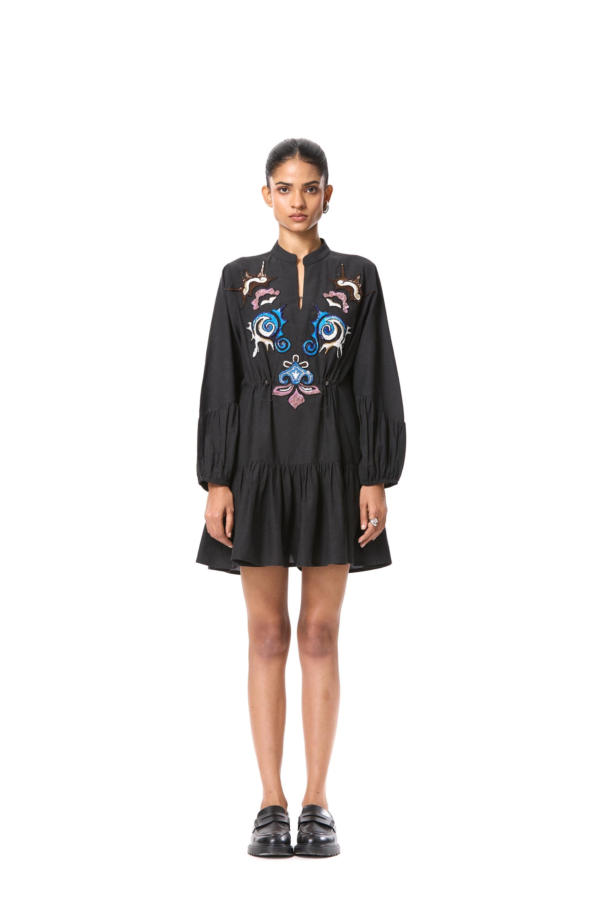 'GOLDRIFT' EMBELLISHED LINEN DRESS - Kanika Goyal Label