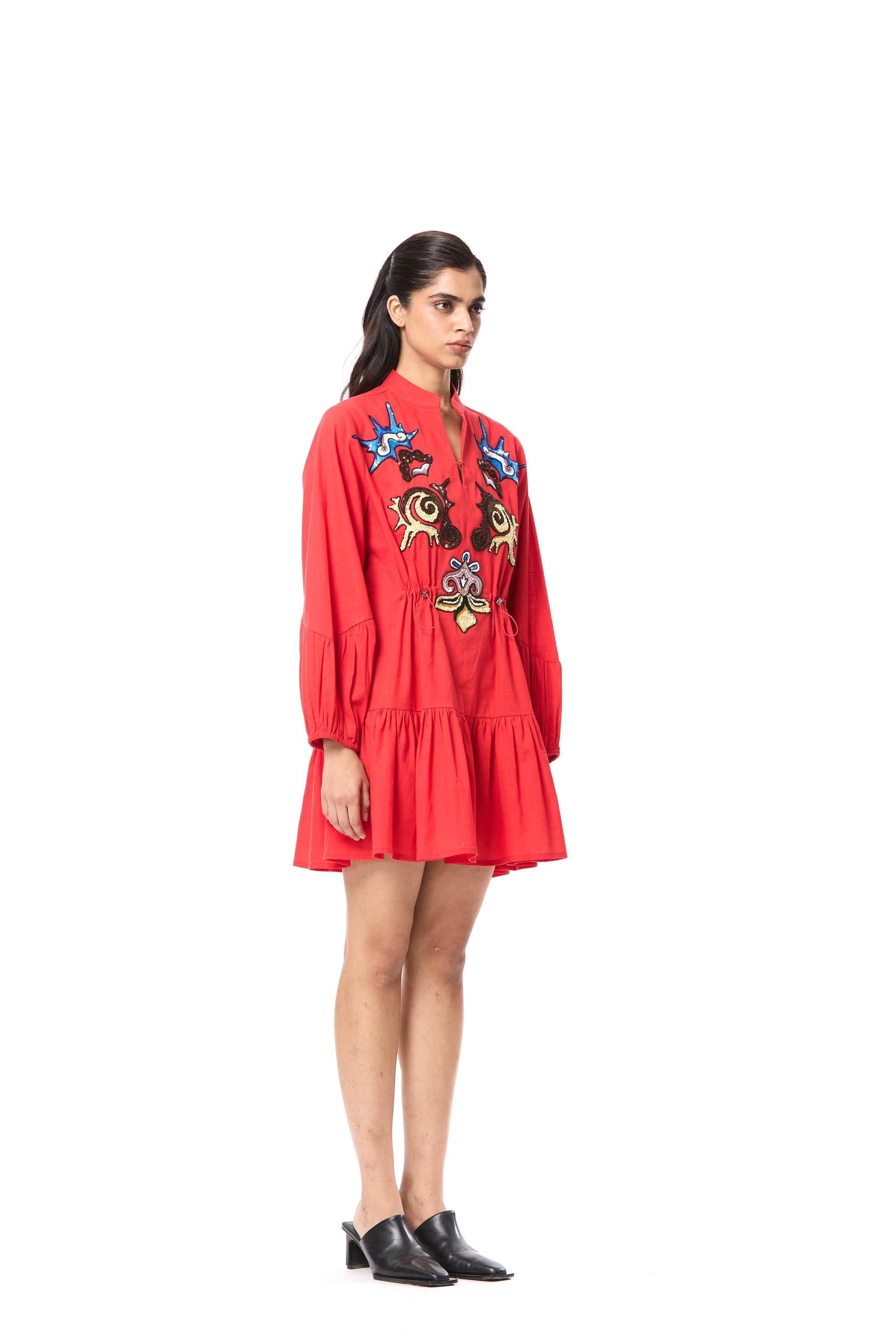 'GOLDRIFT' EMBELLISHED LINEN DRESS - Kanika Goyal Label