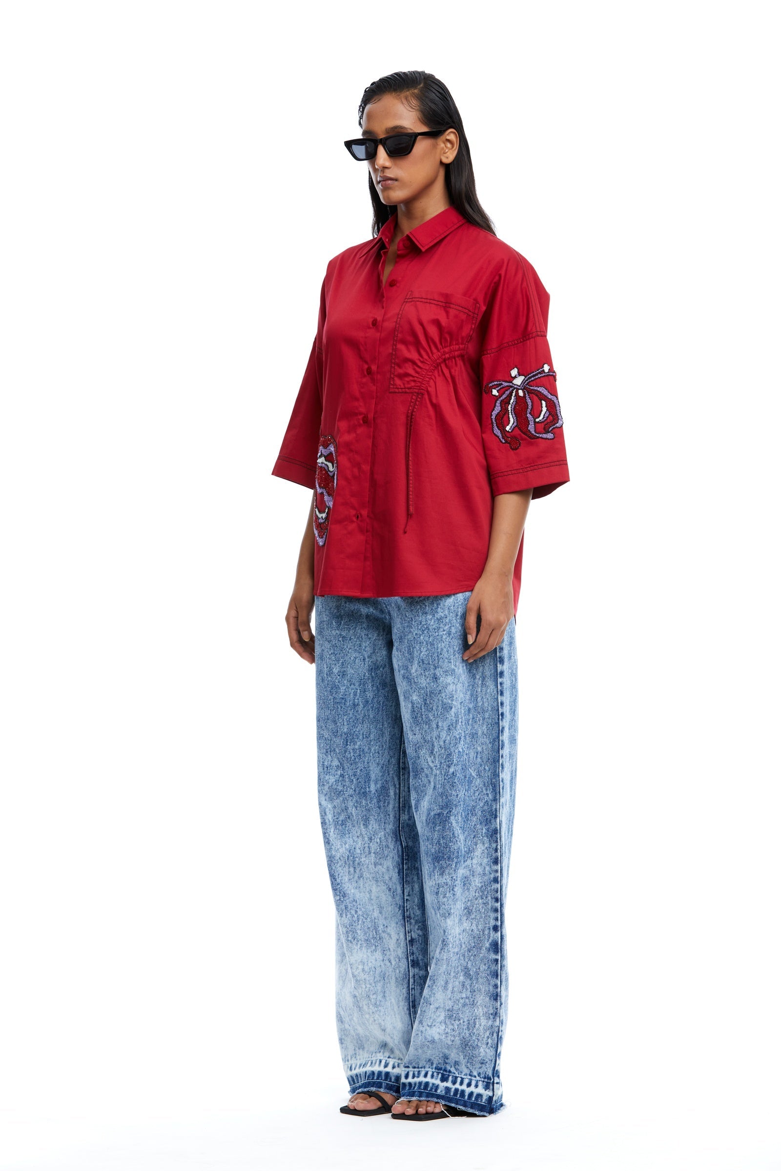 Iris' Embellished Ruched Pocket Shirt - Kanika Goyal Label