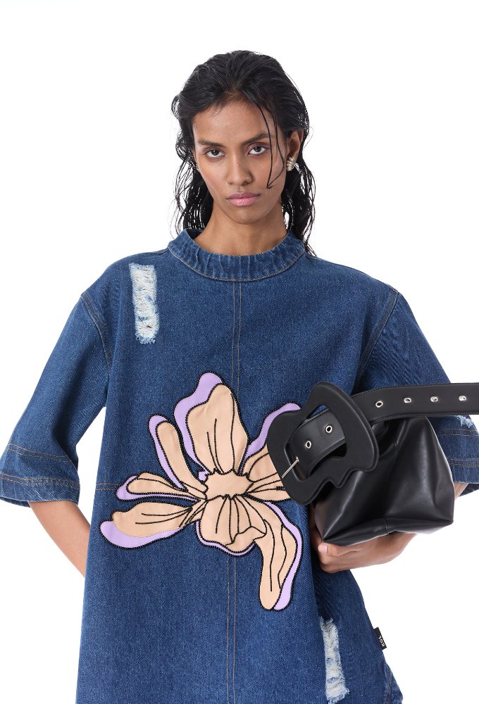 IXIA' APPLIQUE DENIM DRESS - Kanika Goyal Label