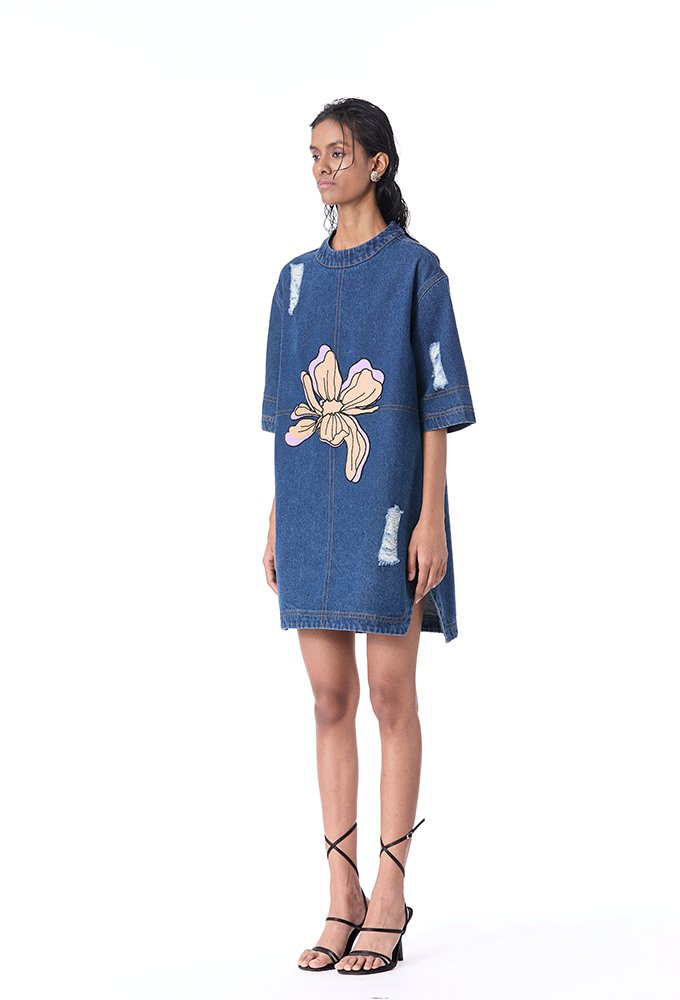 IXIA' APPLIQUE DENIM DRESS - Kanika Goyal Label