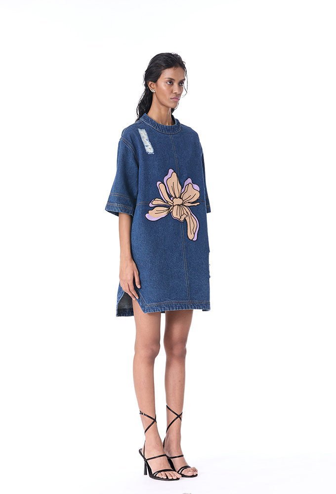 IXIA' APPLIQUE DENIM DRESS - Kanika Goyal Label