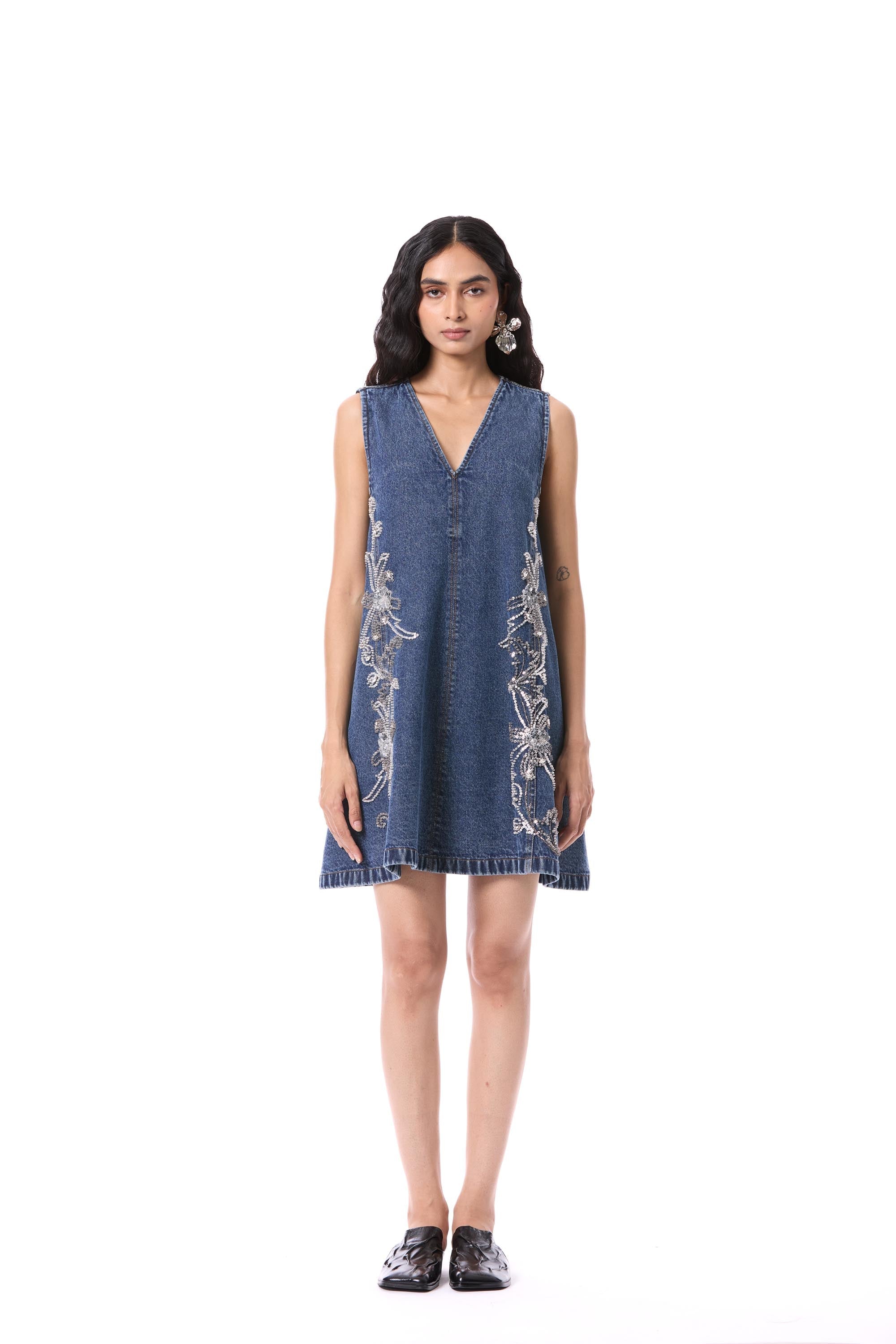 LARKSPUR' EMBELLISHED DENIM DRESS - Kanika Goyal Label