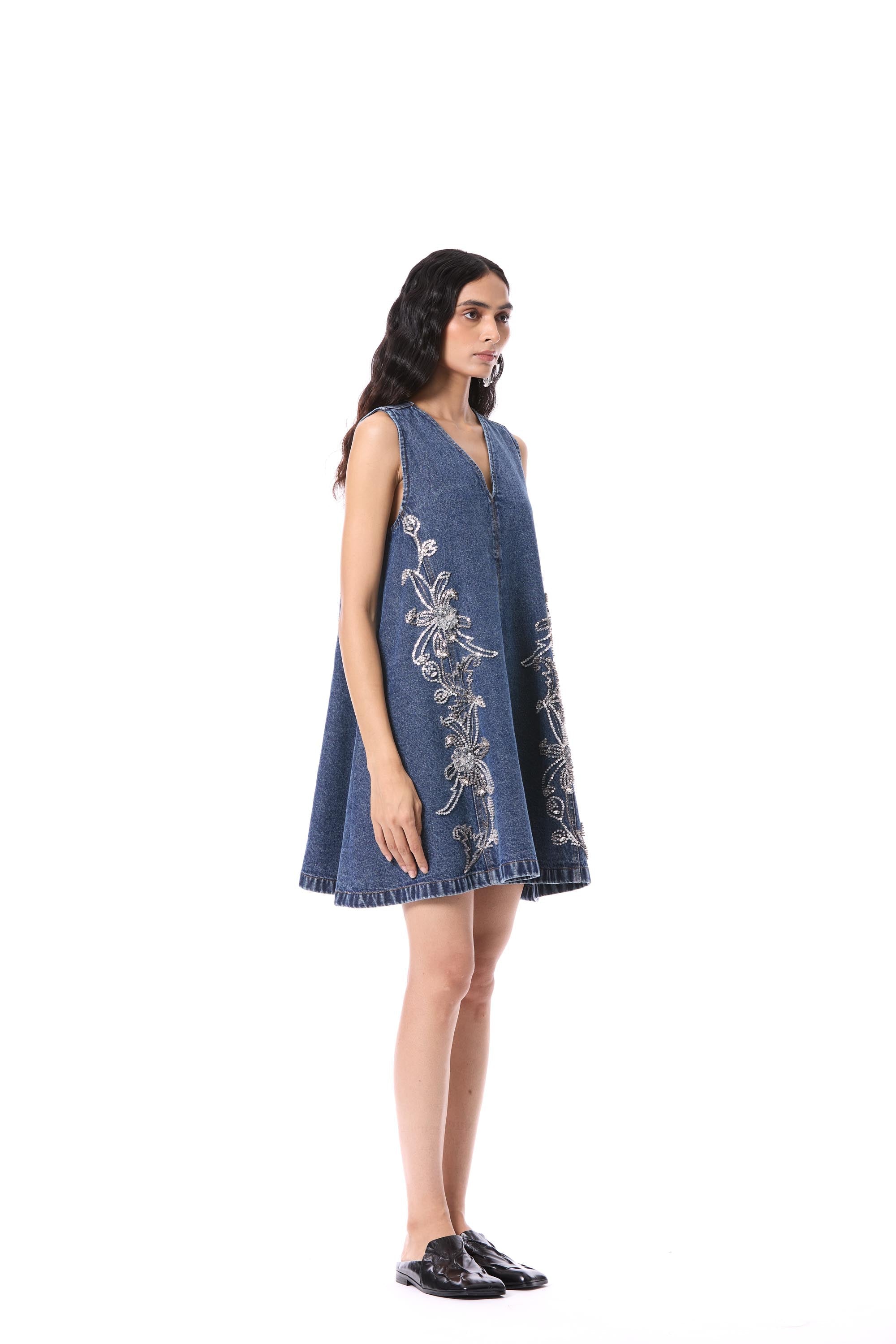 LARKSPUR' EMBELLISHED DENIM DRESS - Kanika Goyal Label