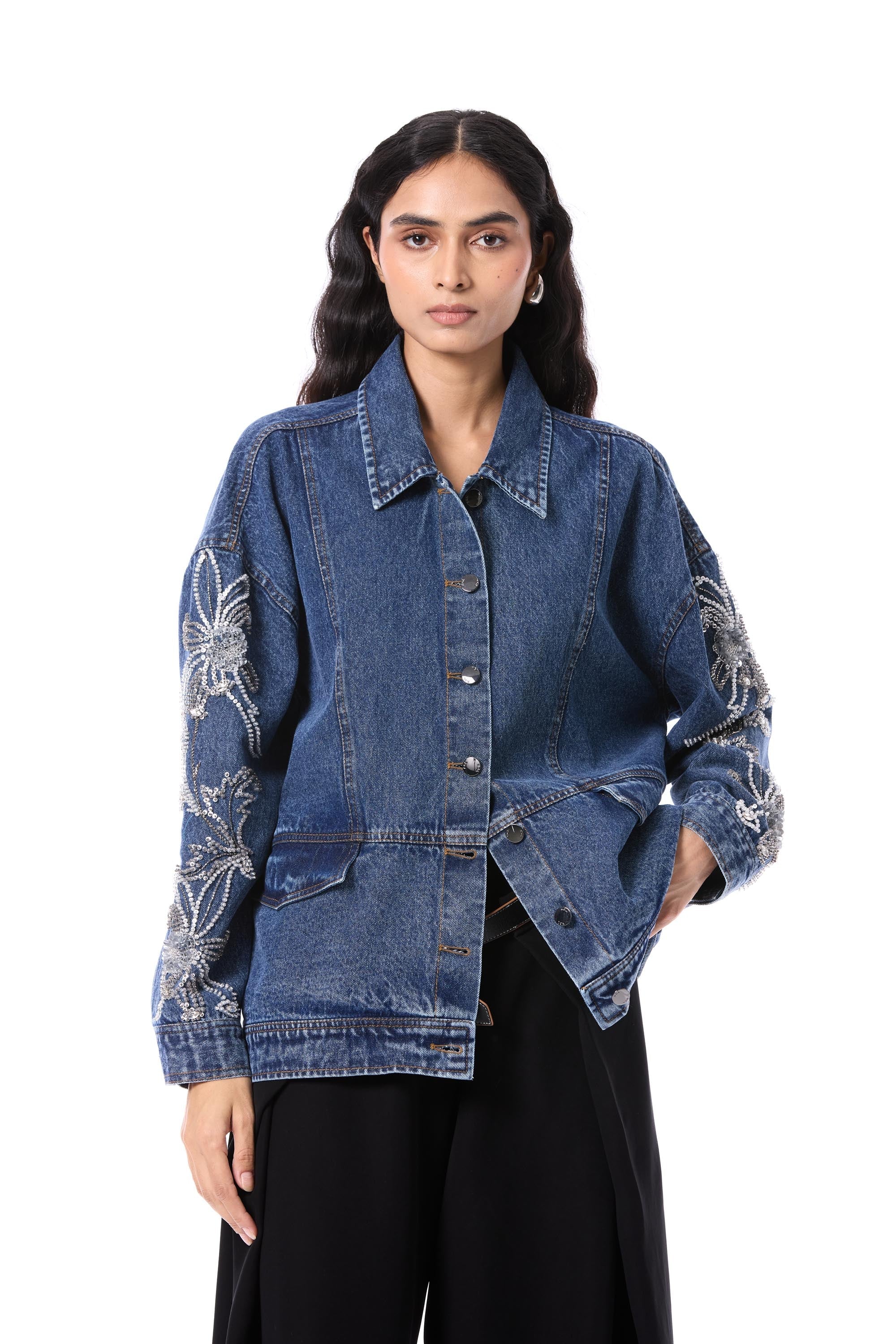 LARKSPUR' EMBELLISHED DENIM JACKET - Kanika Goyal Label