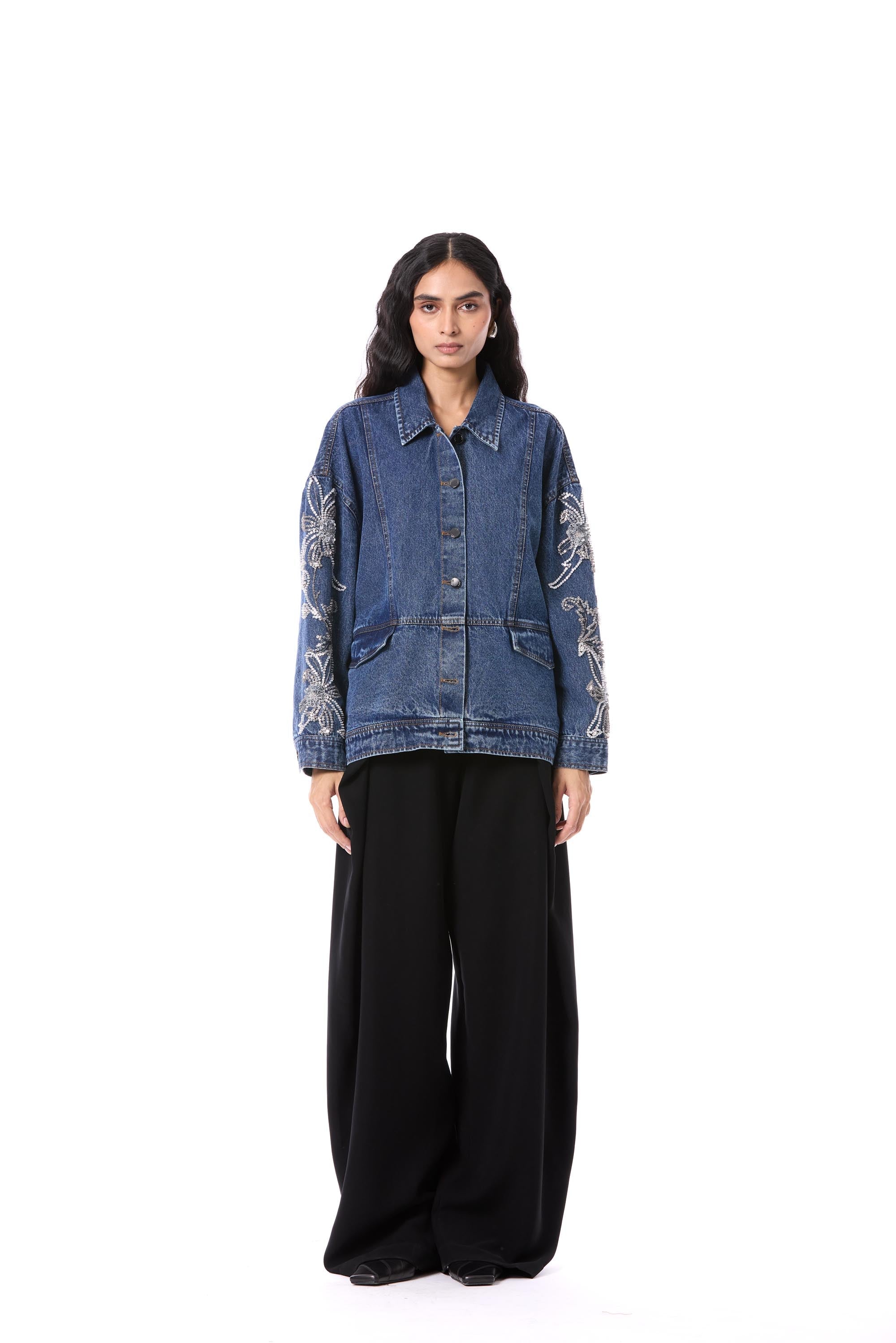 LARKSPUR' EMBELLISHED DENIM JACKET - Kanika Goyal Label