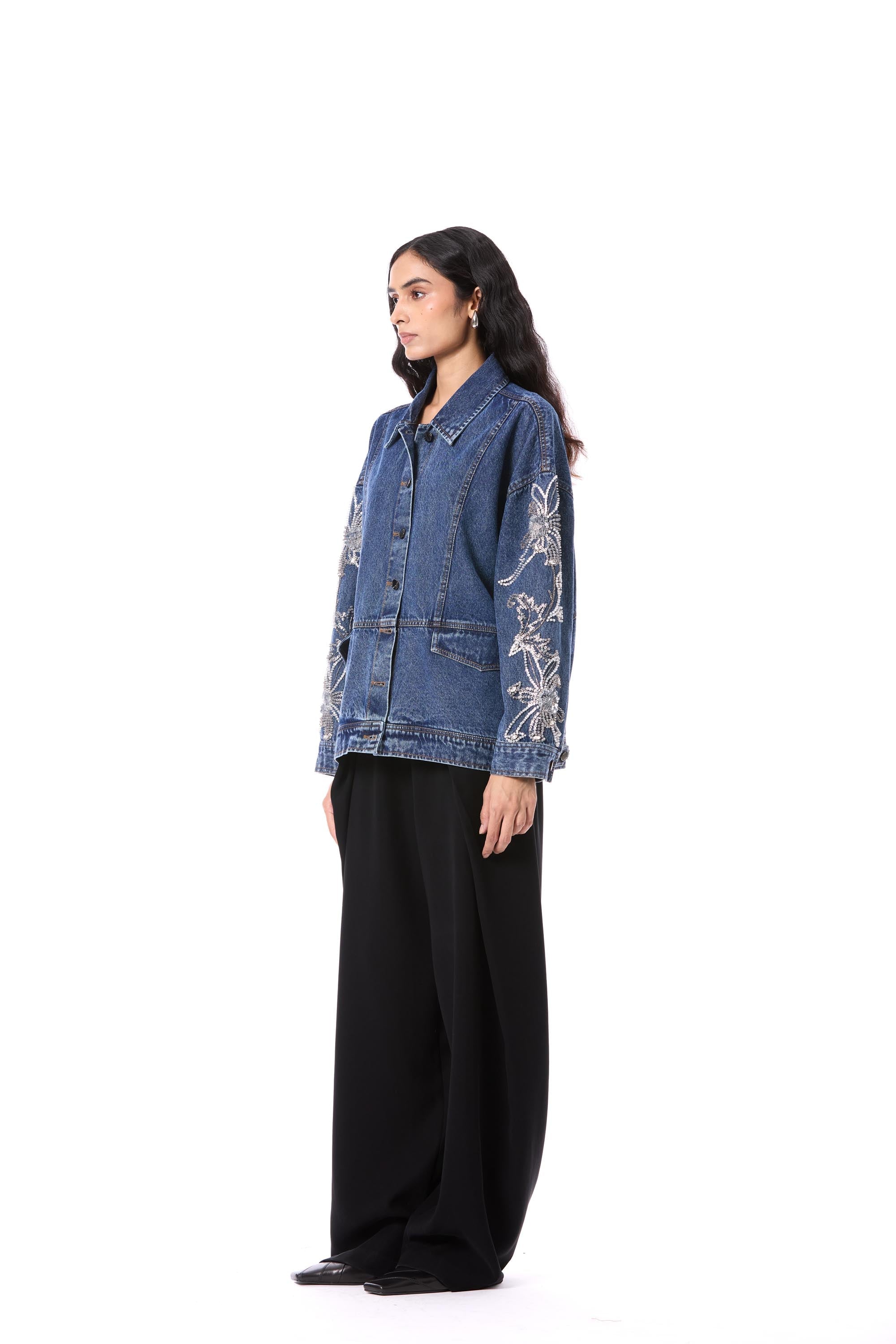 LARKSPUR' EMBELLISHED DENIM JACKET - Kanika Goyal Label