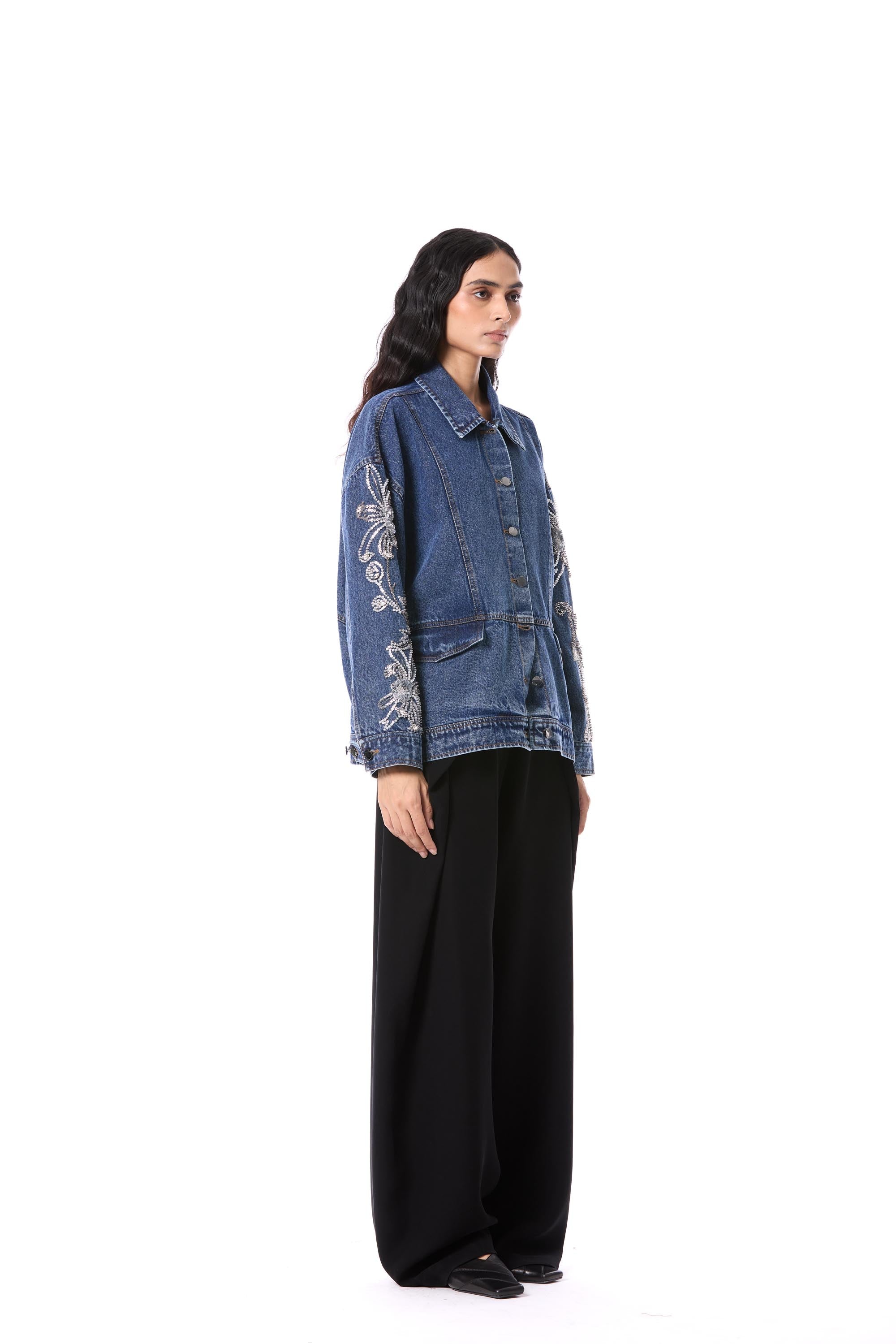 LARKSPUR' EMBELLISHED DENIM JACKET - Kanika Goyal Label