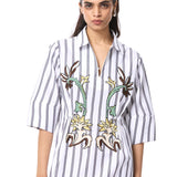 'MELIA' EMBELLISHED STRIPED MIDI DRESS - Kanika Goyal Label