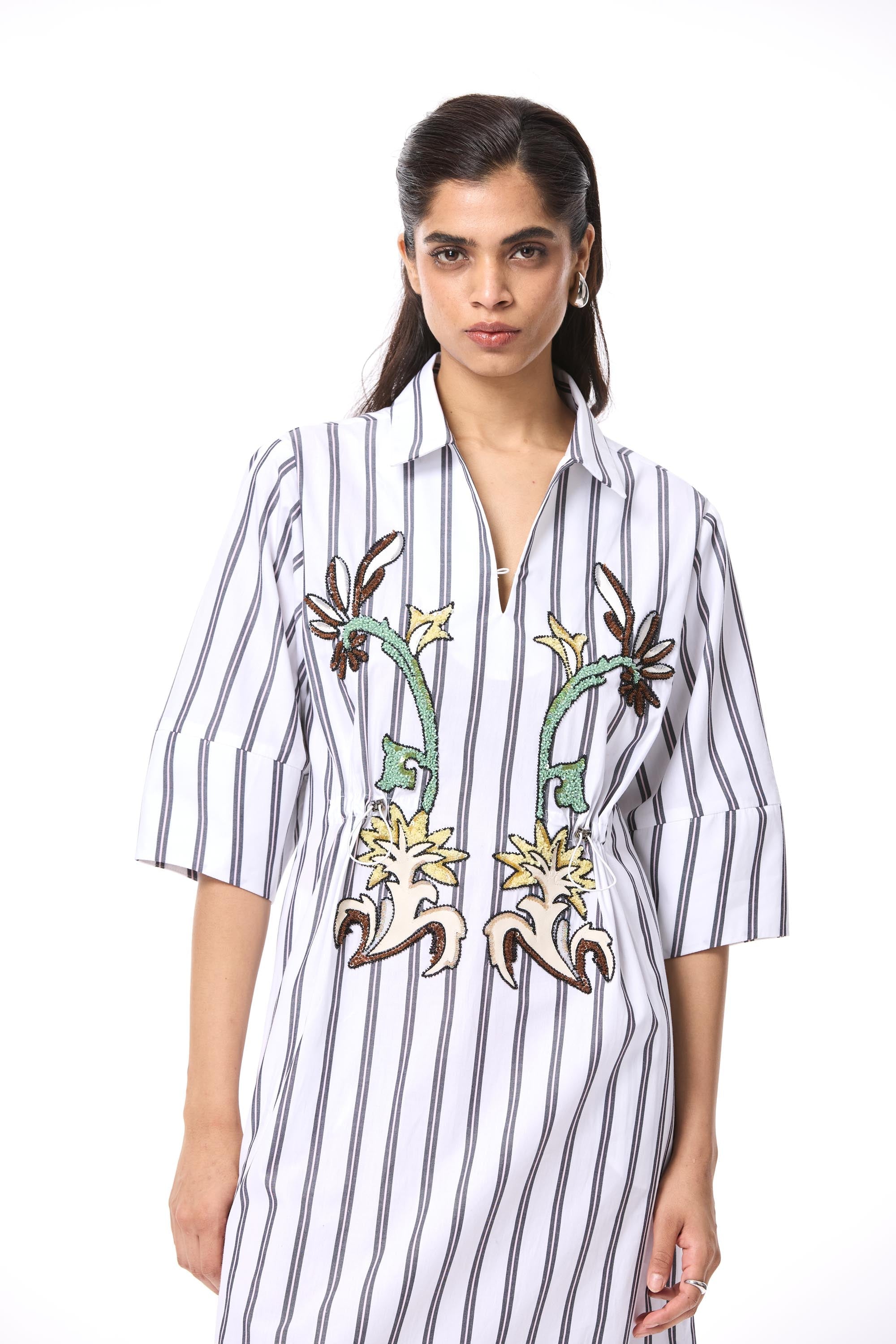 'MELIA' EMBELLISHED STRIPED MIDI DRESS - Kanika Goyal Label