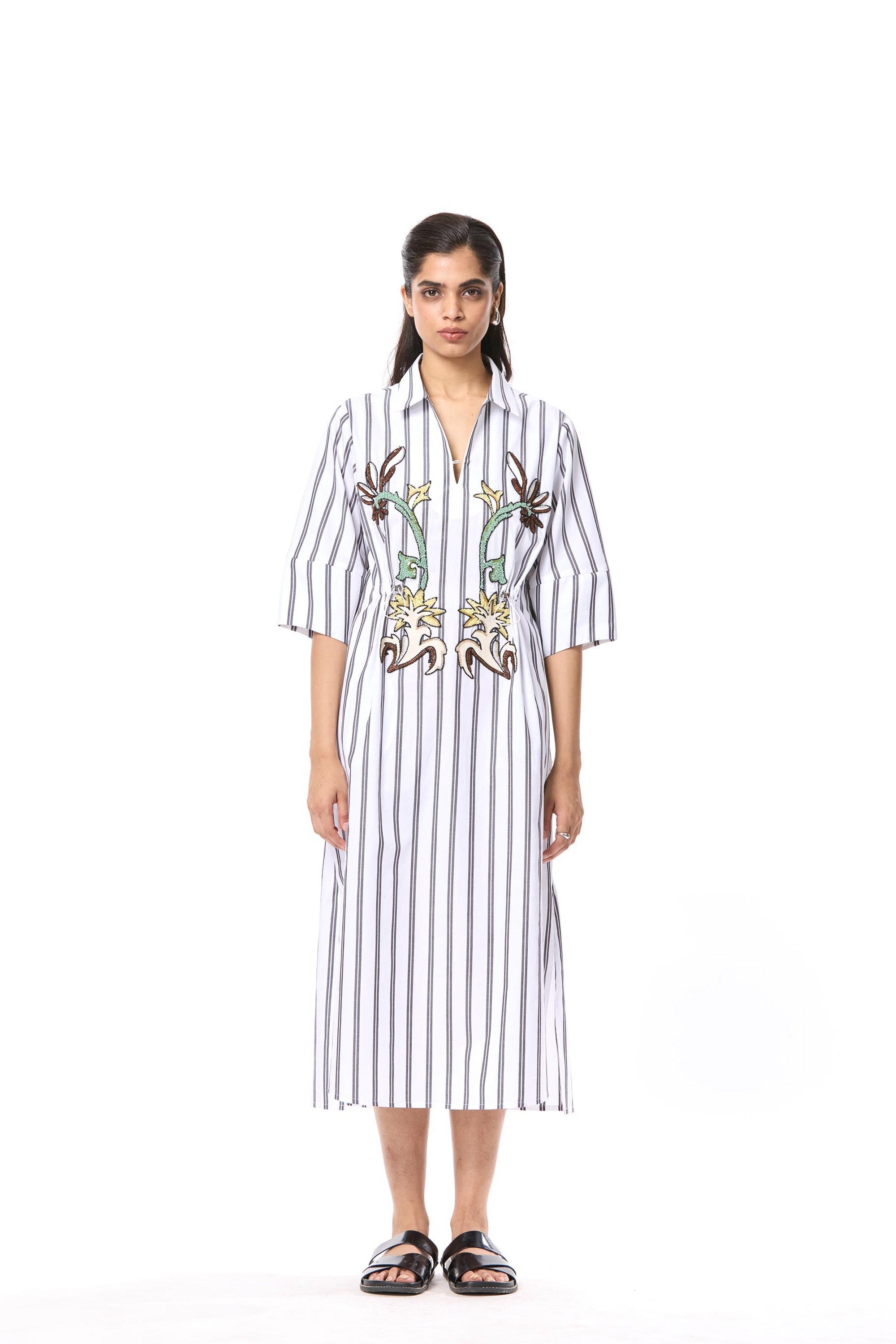 'MELIA' EMBELLISHED STRIPED MIDI DRESS - Kanika Goyal Label