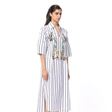 'MELIA' EMBELLISHED STRIPED MIDI DRESS - Kanika Goyal Label