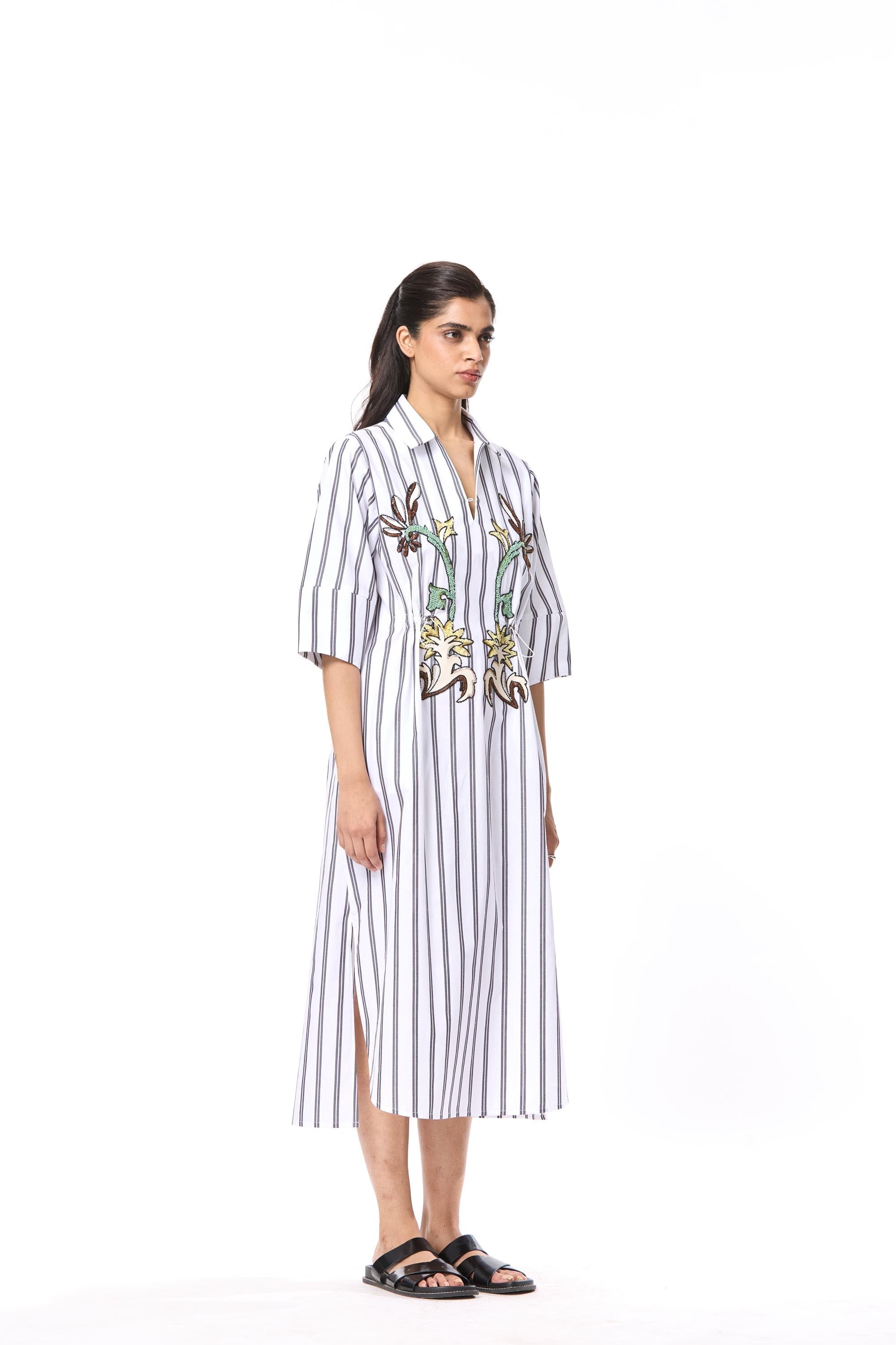 'MELIA' EMBELLISHED STRIPED MIDI DRESS - Kanika Goyal Label