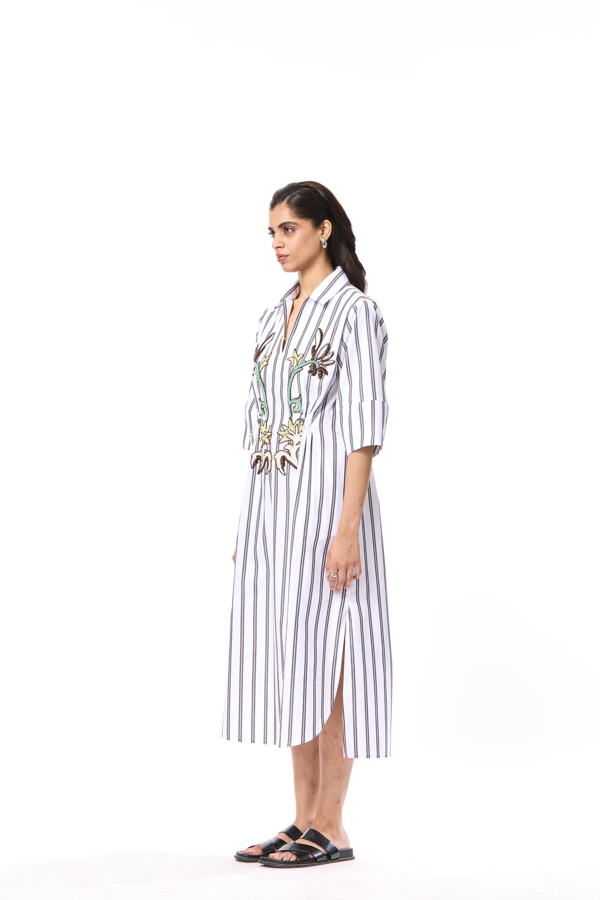 'MELIA' EMBELLISHED STRIPED MIDI DRESS - Kanika Goyal Label