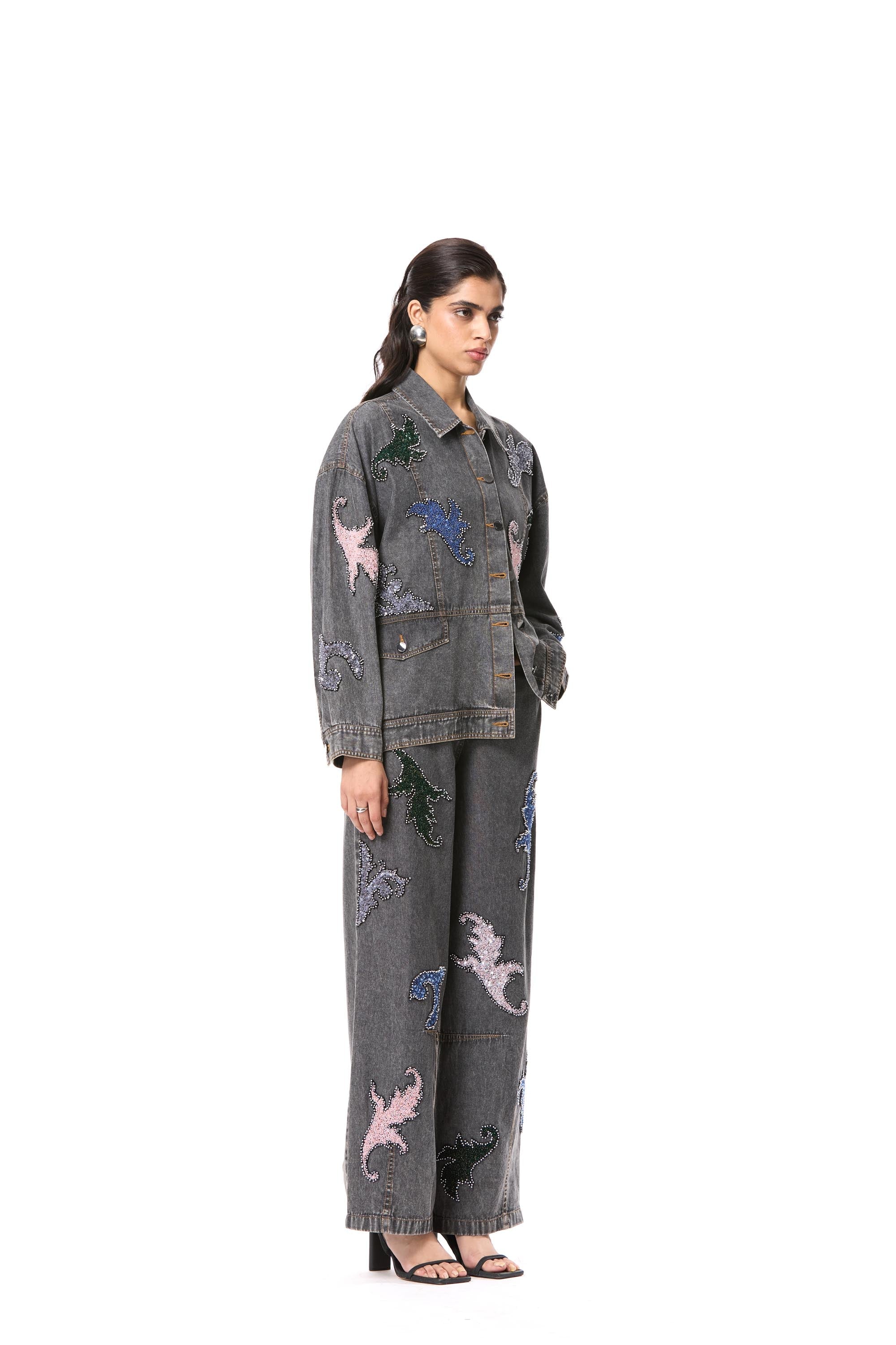 'NYTHERA' EMBELLISHED DENIM PANT - Kanika Goyal Label