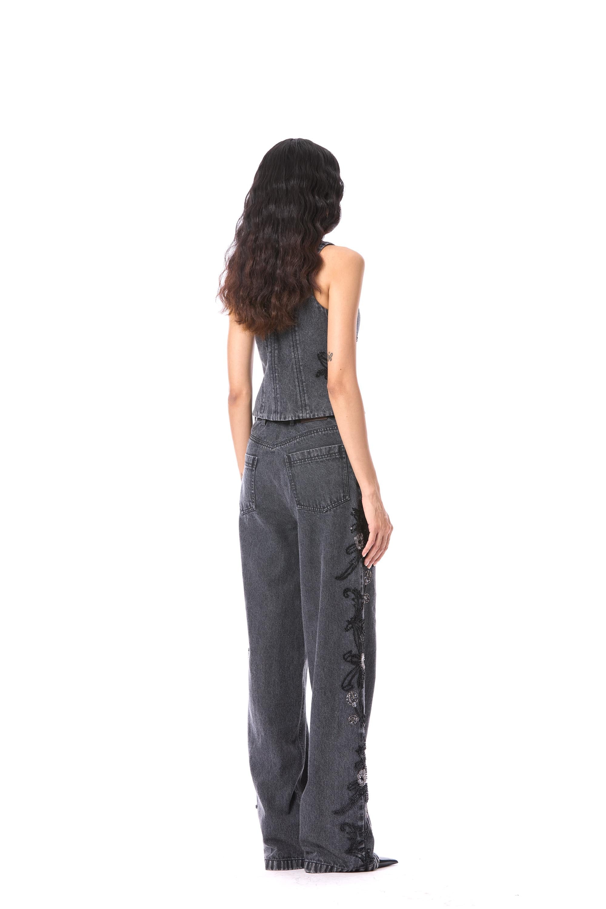 PETAL PUNK' EMBELLISHED DENIM PANTS - Kanika Goyal Label