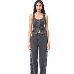 PETAL PUNK' EMBELLISHED DENIM VEST - Kanika Goyal Label