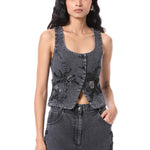 PETAL PUNK' EMBELLISHED DENIM VEST - Kanika Goyal Label