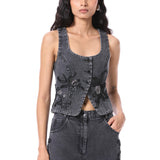 PETAL PUNK' EMBELLISHED DENIM VEST - Kanika Goyal Label