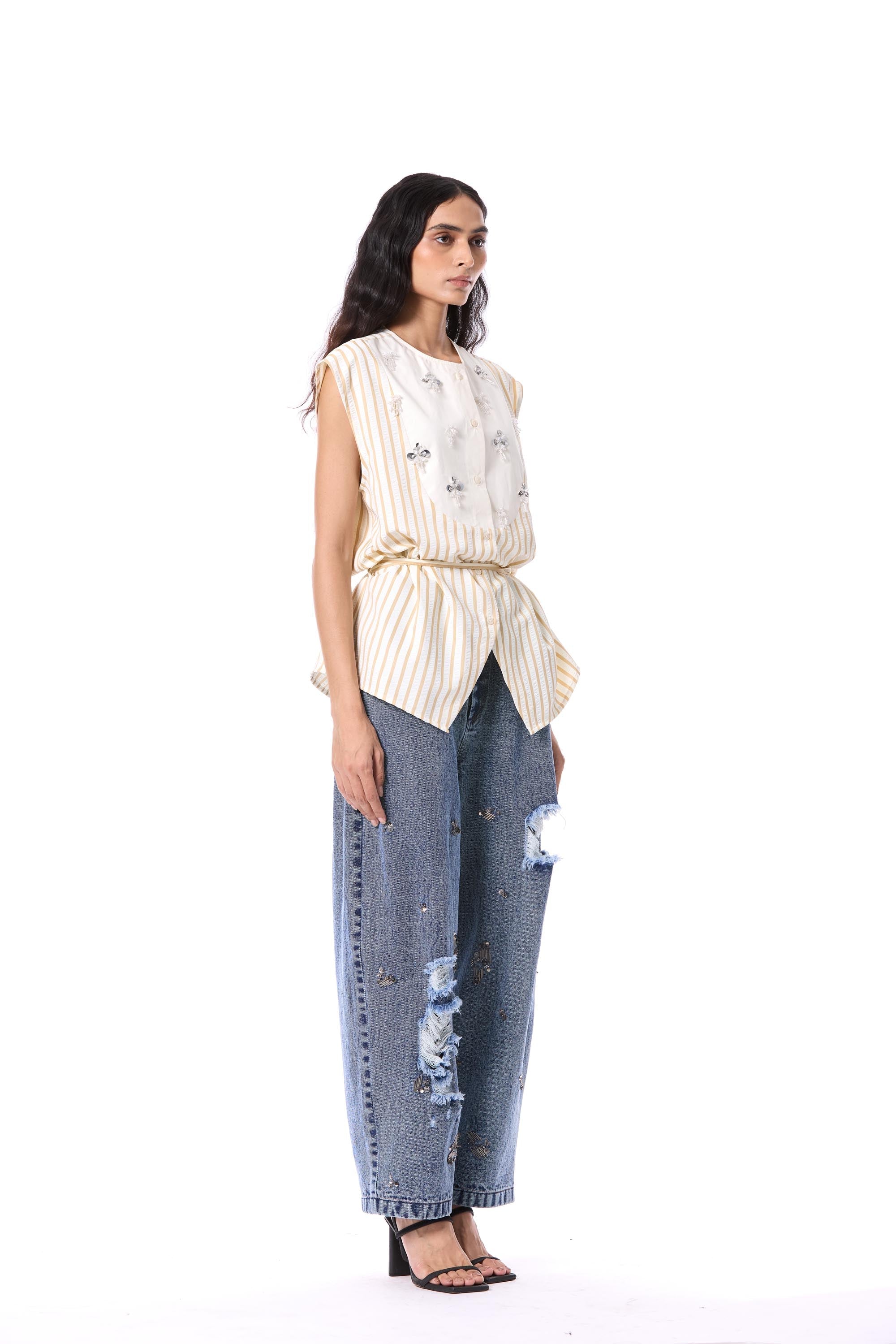 PORTIA' EMBELLISHED DENIM PANTS - Kanika Goyal Label