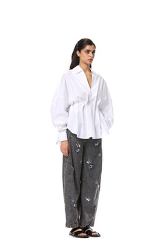 'SKYLUME' BLACK EMBELLISHED DENIM PANTS - Kanika Goyal Label