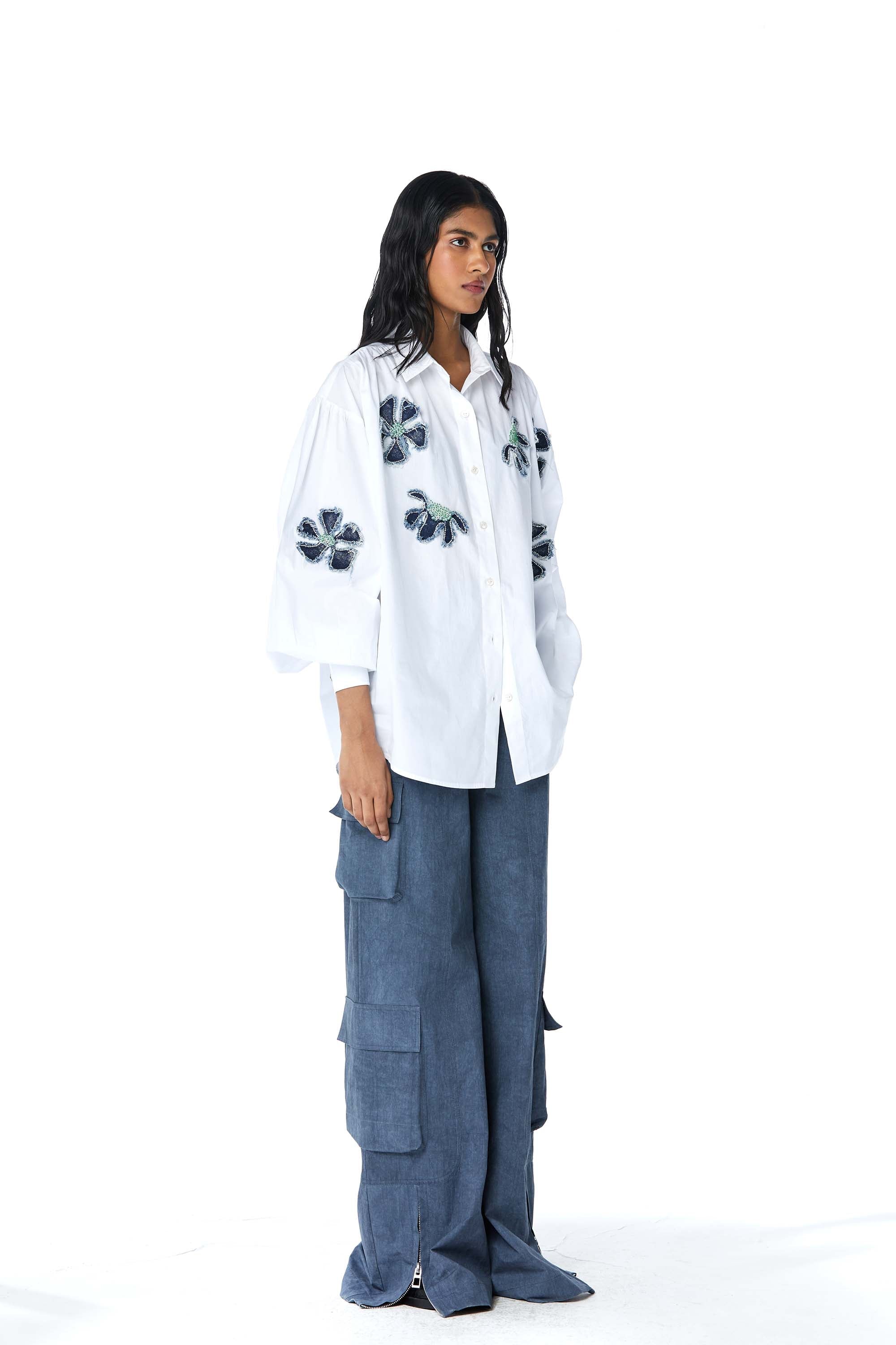 ‘SOLEIL' Denim Appliquè Shirt - Kanika Goyal Label