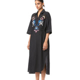 'SUN VEIL' EMBELLISHED LINEN MIDI DRESS - Kanika Goyal Label