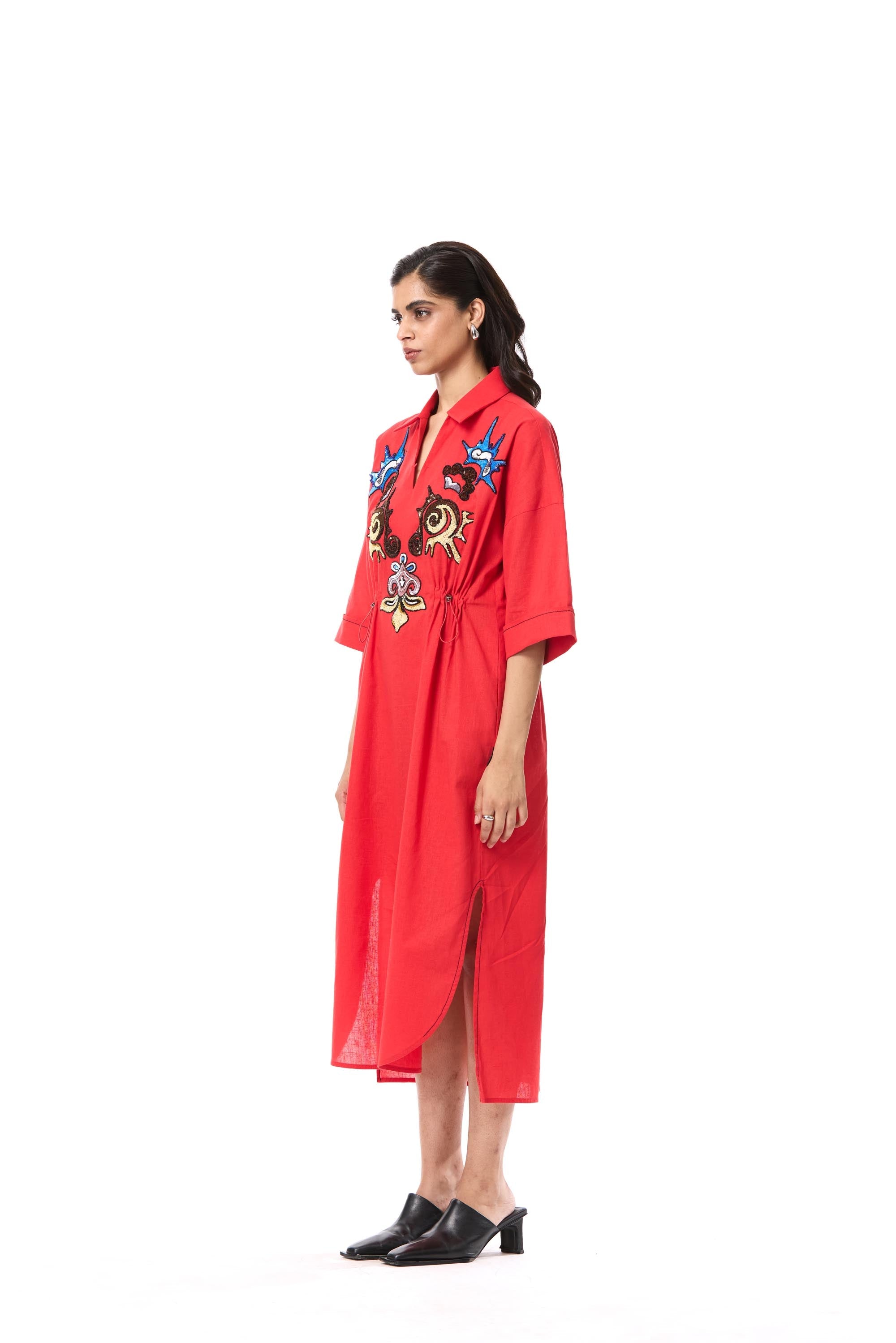 'SUN VEIL' EMBELLISHED LINEN MIDI DRESS - Kanika Goyal Label
