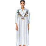 'SUN VEIL' EMBELLISHED LINEN MIDI DRESS - Kanika Goyal Label
