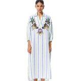 'SUN VEIL' EMBELLISHED LINEN MIDI DRESS - Kanika Goyal Label