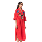 'SUN VEIL' EMBELLISHED LINEN MIDI DRESS - Kanika Goyal Label