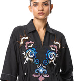 'SUN VEIL' EMBELLISHED LINEN MIDI DRESS - Kanika Goyal Label
