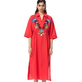 'SUN VEIL' EMBELLISHED LINEN MIDI DRESS - Kanika Goyal Label