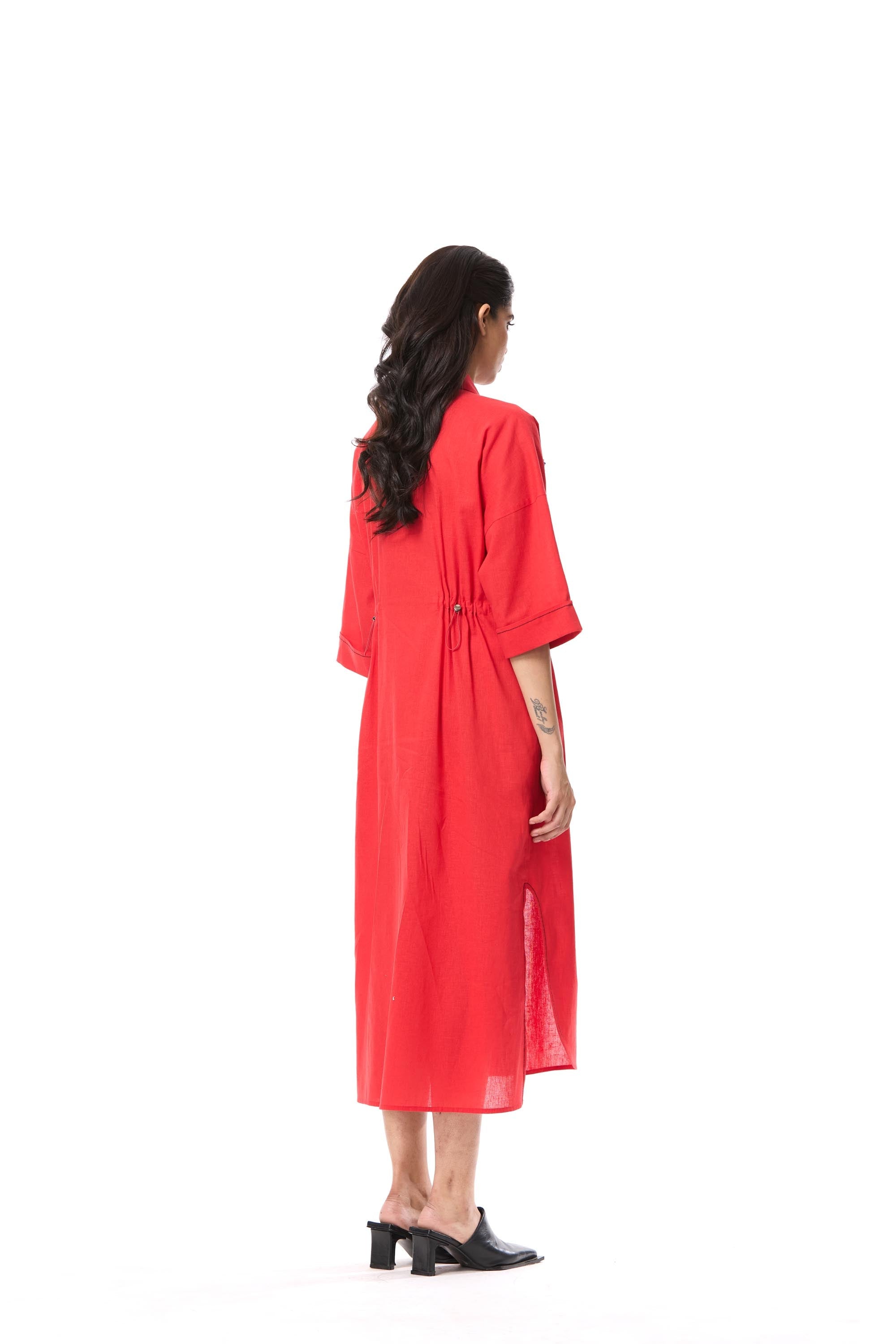 'SUN VEIL' EMBELLISHED LINEN MIDI DRESS - Kanika Goyal Label