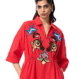 'SUN VEIL' EMBELLISHED LINEN MIDI DRESS - Kanika Goyal Label