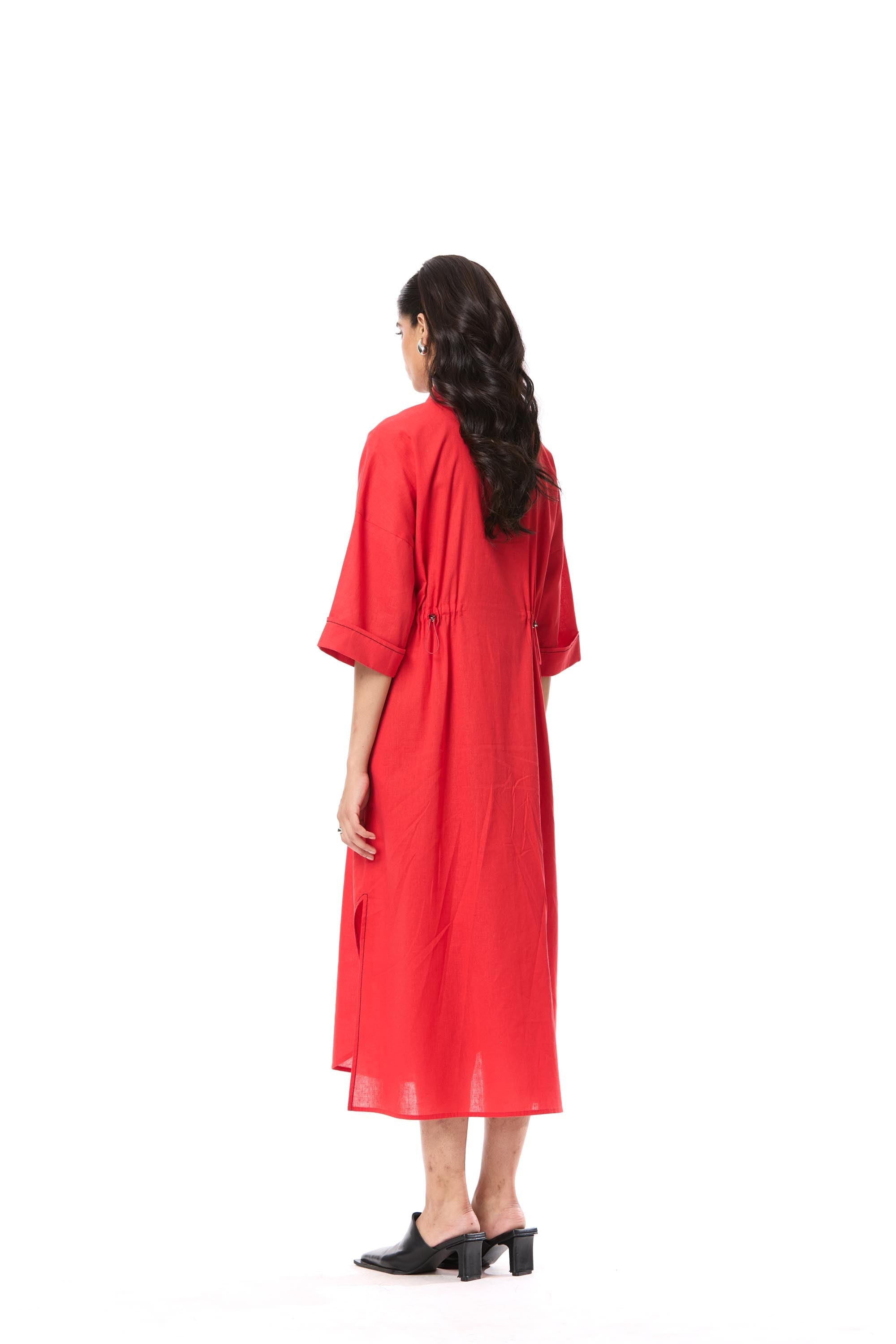 'SUN VEIL' EMBELLISHED LINEN MIDI DRESS - Kanika Goyal Label