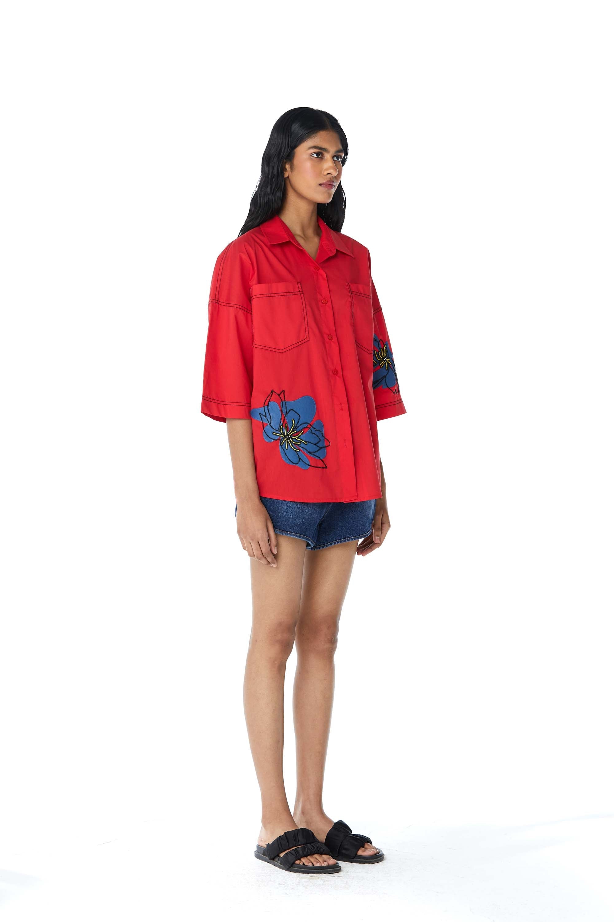 SYLVIE' Faux Leather Applique Shirt - Kanika Goyal Label