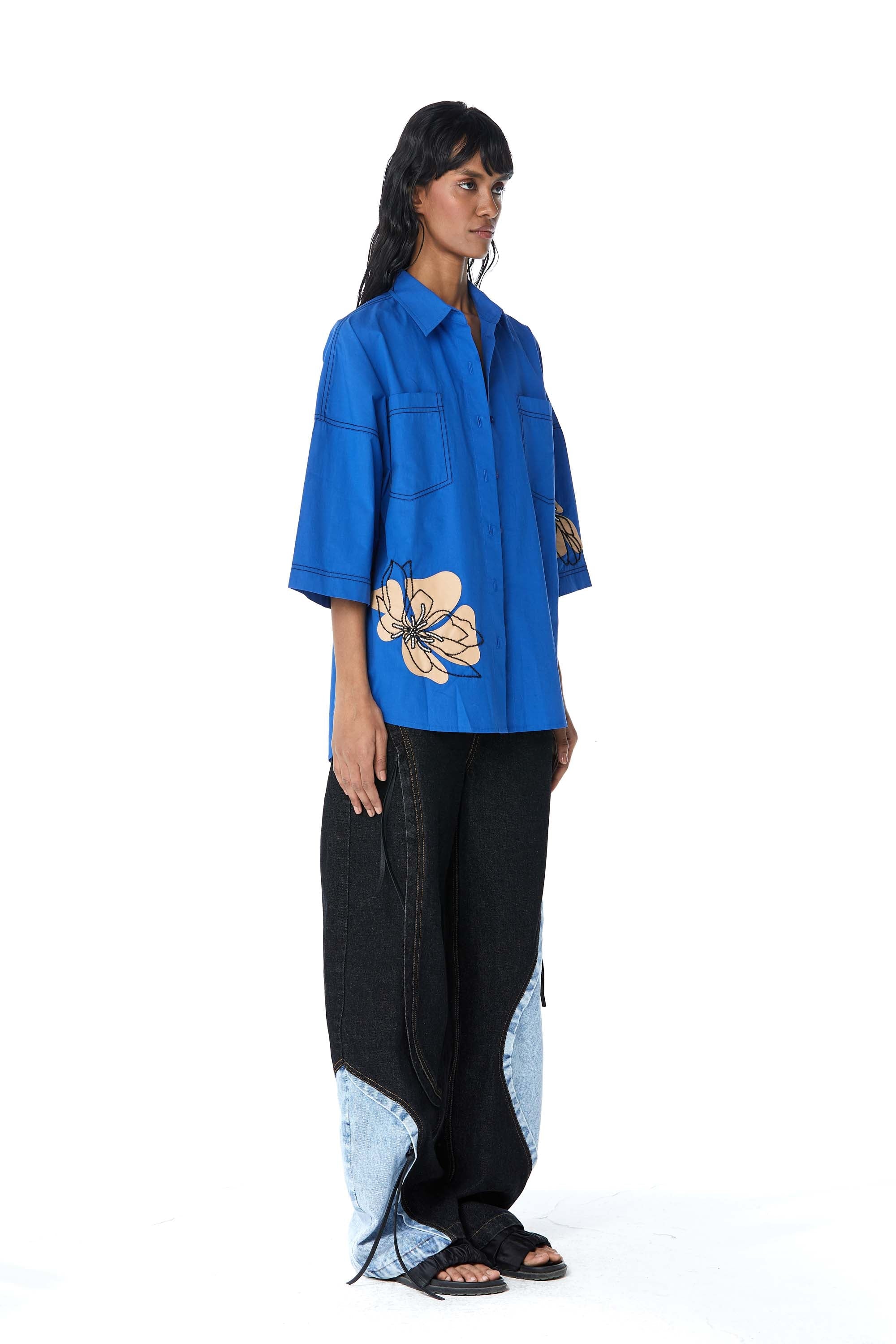 SYLVIE' Faux Leather Applique Shirt - Kanika Goyal Label