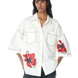 ‘SYLVIE’ Faux Leather Appliquè Shirt - Kanika Goyal Label