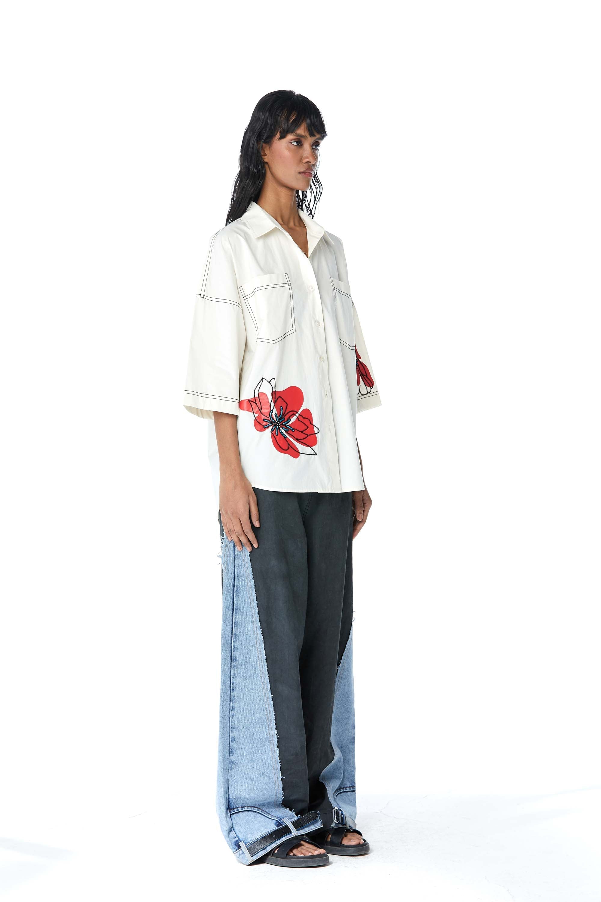 ‘SYLVIE’ Faux Leather Appliquè Shirt - Kanika Goyal Label