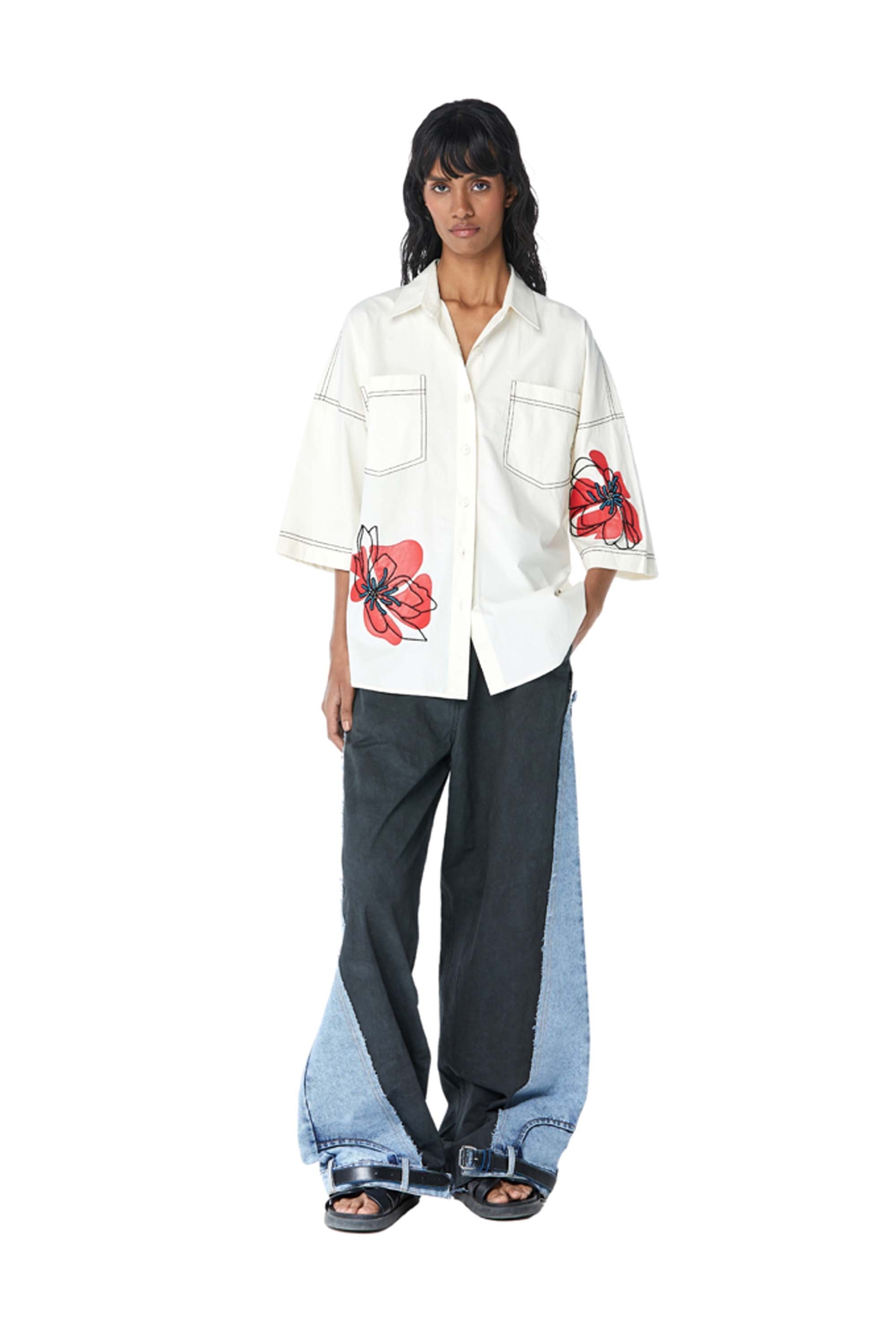 ‘SYLVIE’ Faux Leather Appliquè Shirt - Kanika Goyal Label