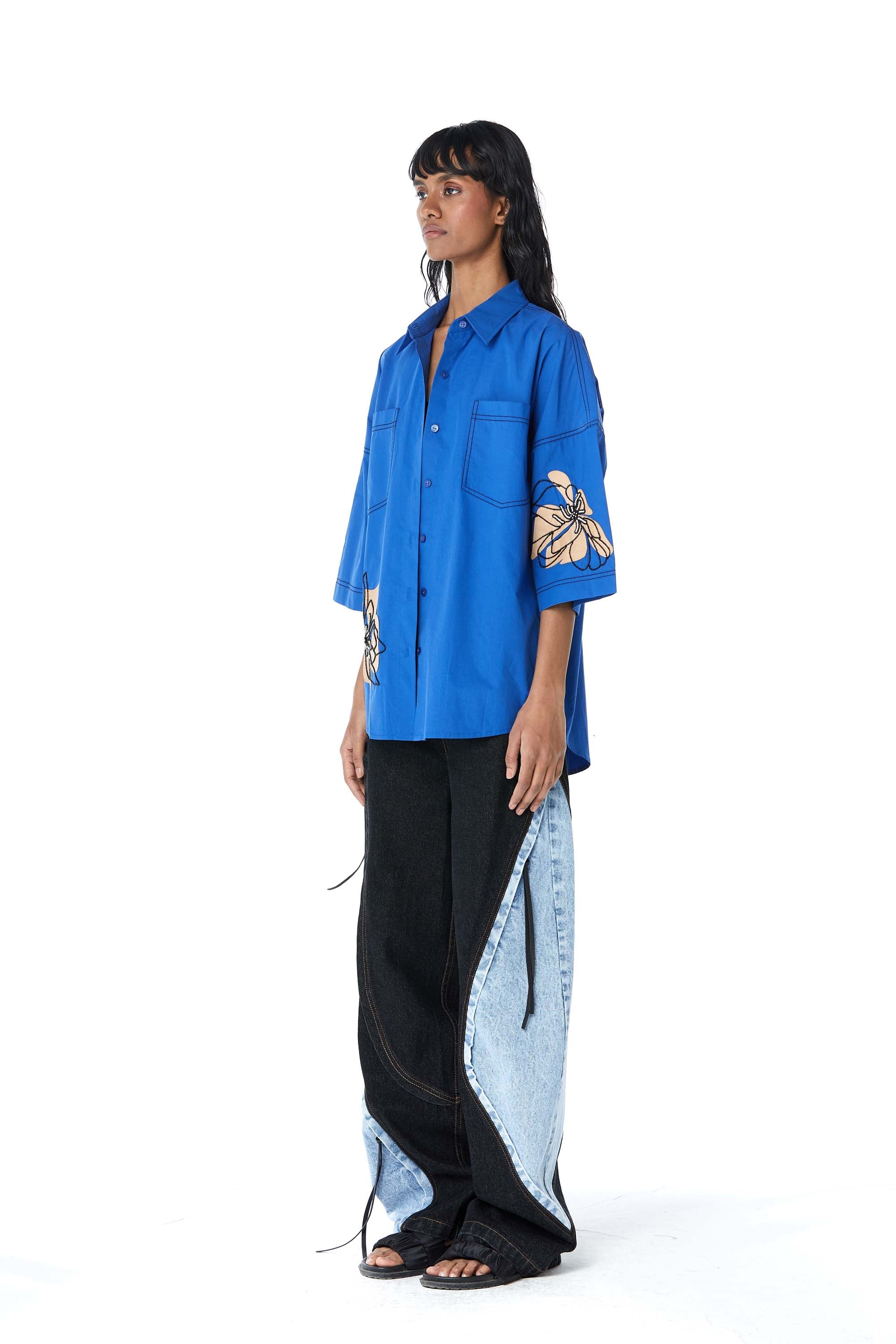 SYLVIE' Faux Leather Applique Shirt - Kanika Goyal Label