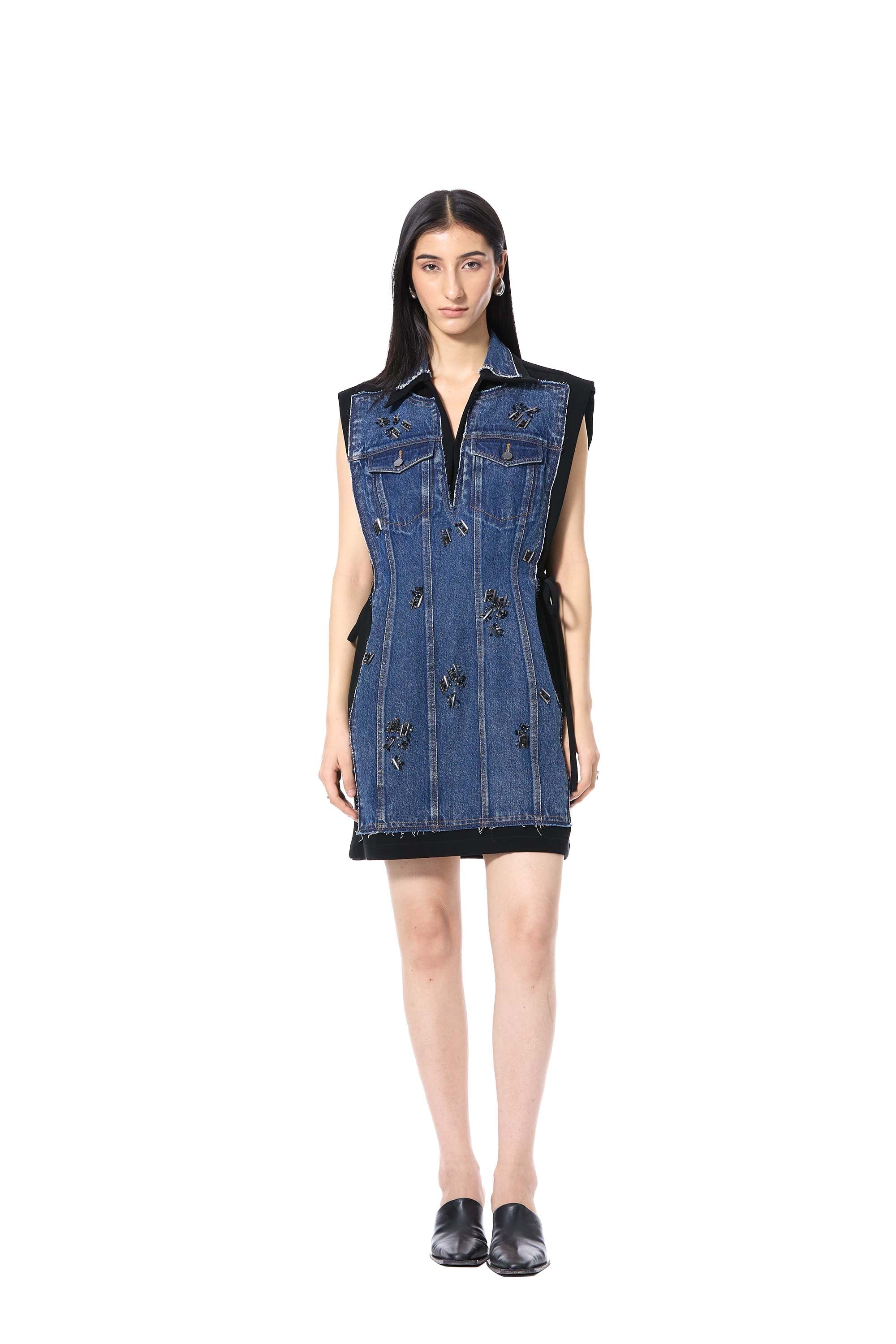 TRELLIS' EMBELLISHED DENIM DRESS - Kanika Goyal Label