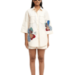 Twin Peonies' Hand Embellished Shirt - Kanika Goyal Label