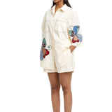 Twin Peonies' Hand Embellished Shirt - Kanika Goyal Label