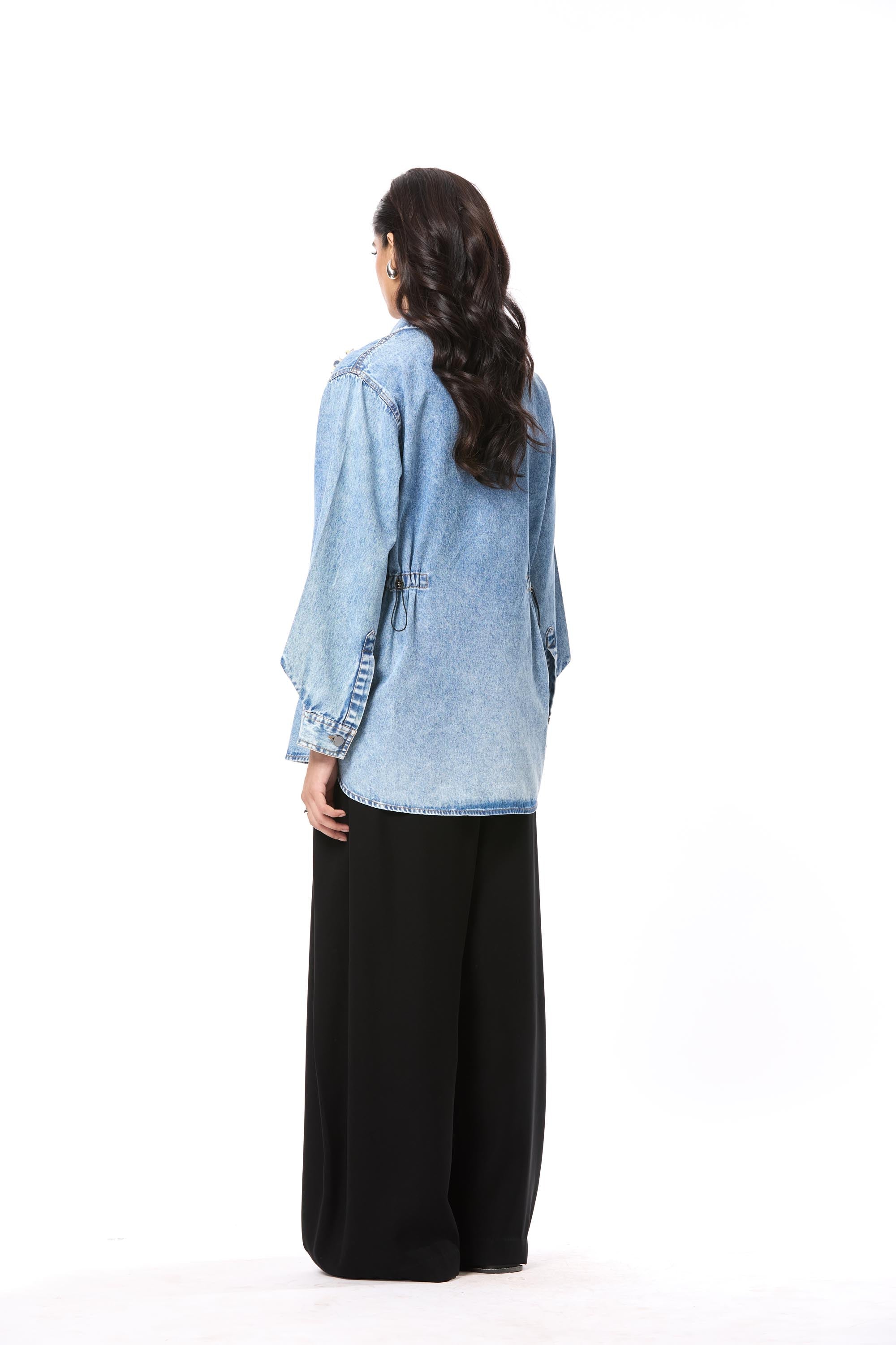 'VELNYX' EMBELLISHED DENIM TOP - Kanika Goyal Label
