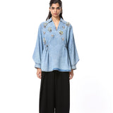 'VELNYX' EMBELLISHED DENIM TOP - Kanika Goyal Label