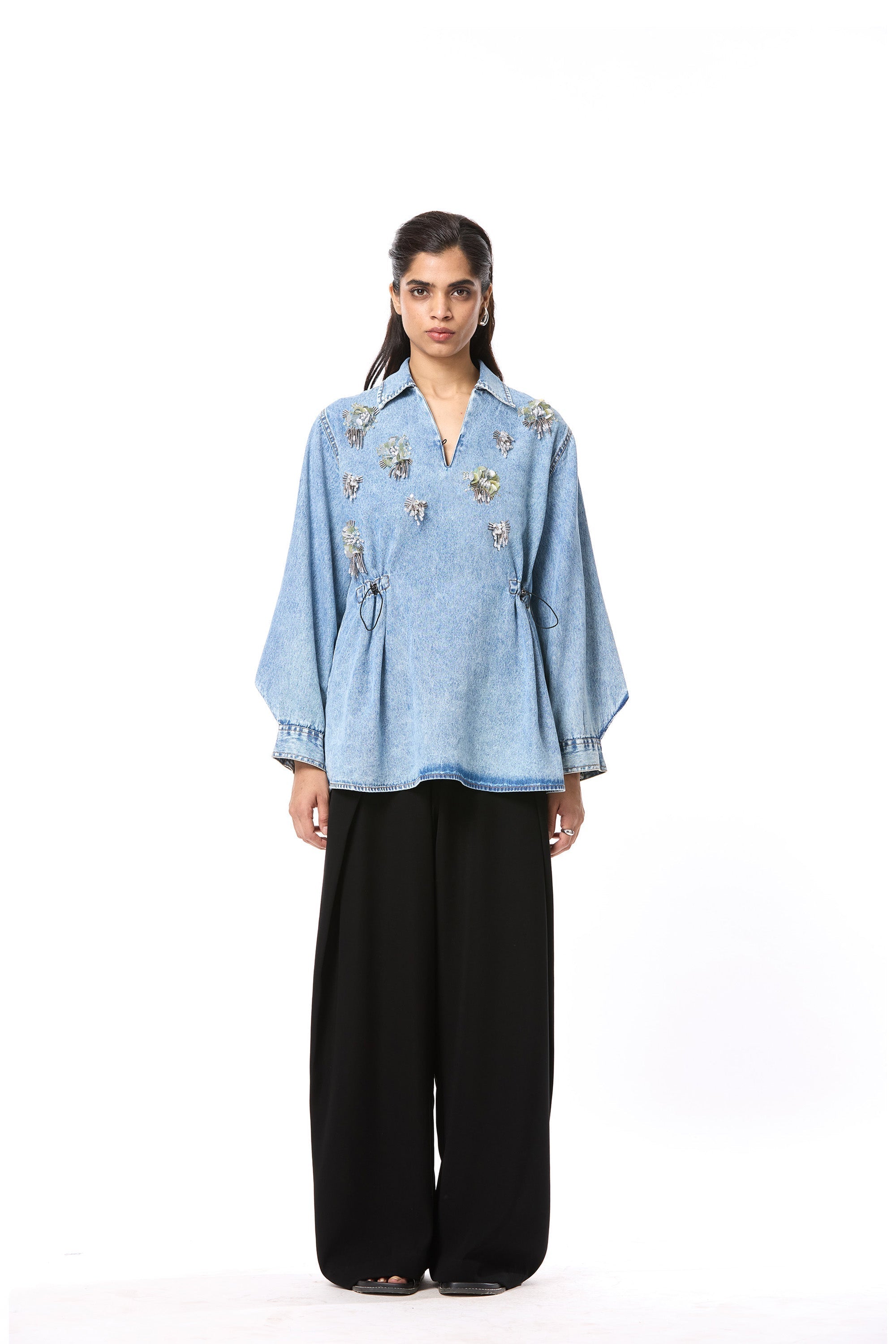 'VELNYX' EMBELLISHED DENIM TOP - Kanika Goyal Label