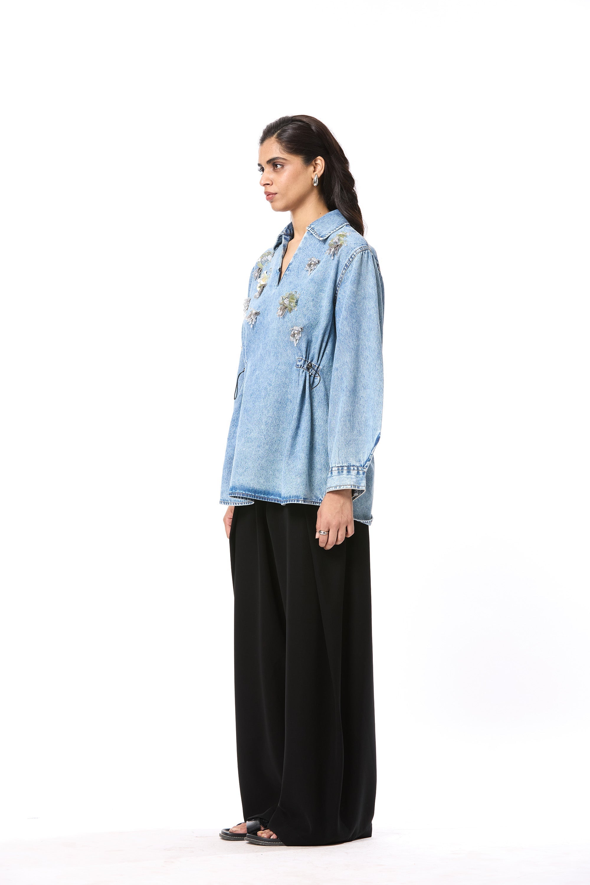 'VELNYX' EMBELLISHED DENIM TOP - Kanika Goyal Label