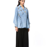 'VELNYX' EMBELLISHED DENIM TOP - Kanika Goyal Label
